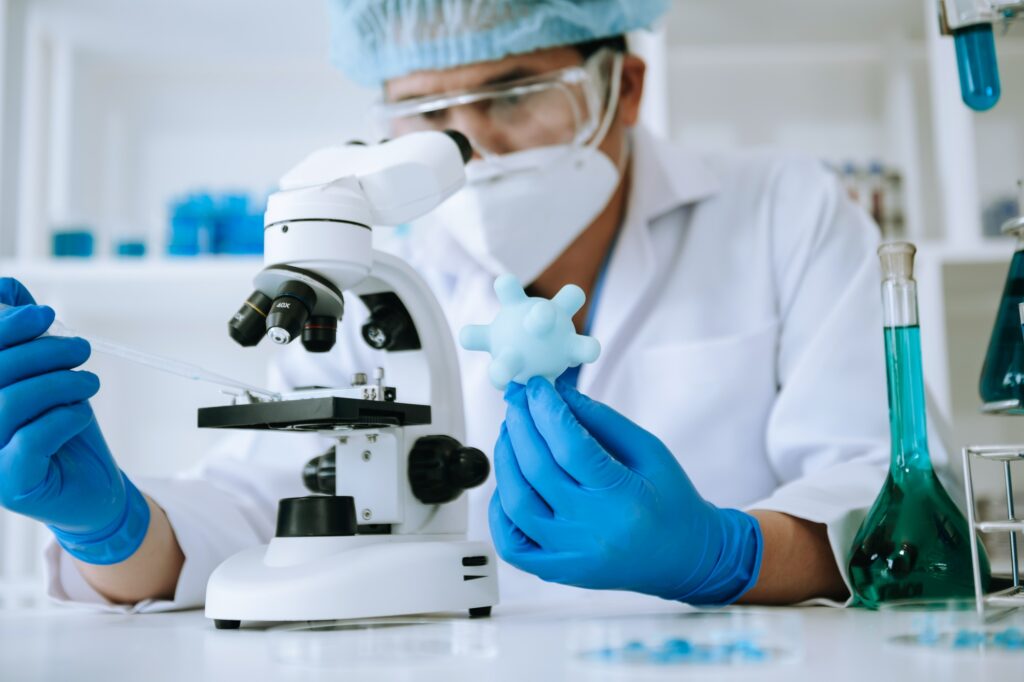 Test tubes in clinic, pharmacy and medical research laboratory and new chemical substances